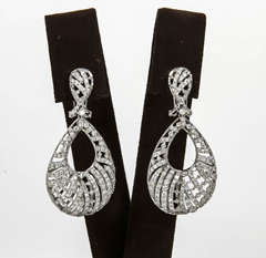 Diamond Scene 3.50ct Pear Shaped Diamond 14k White Gold Dangle Earrings