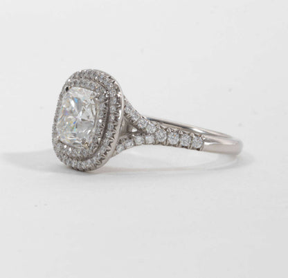 GIA Certified 2.01ct Cushion Cut Double Halo Platinum Diamond Ring