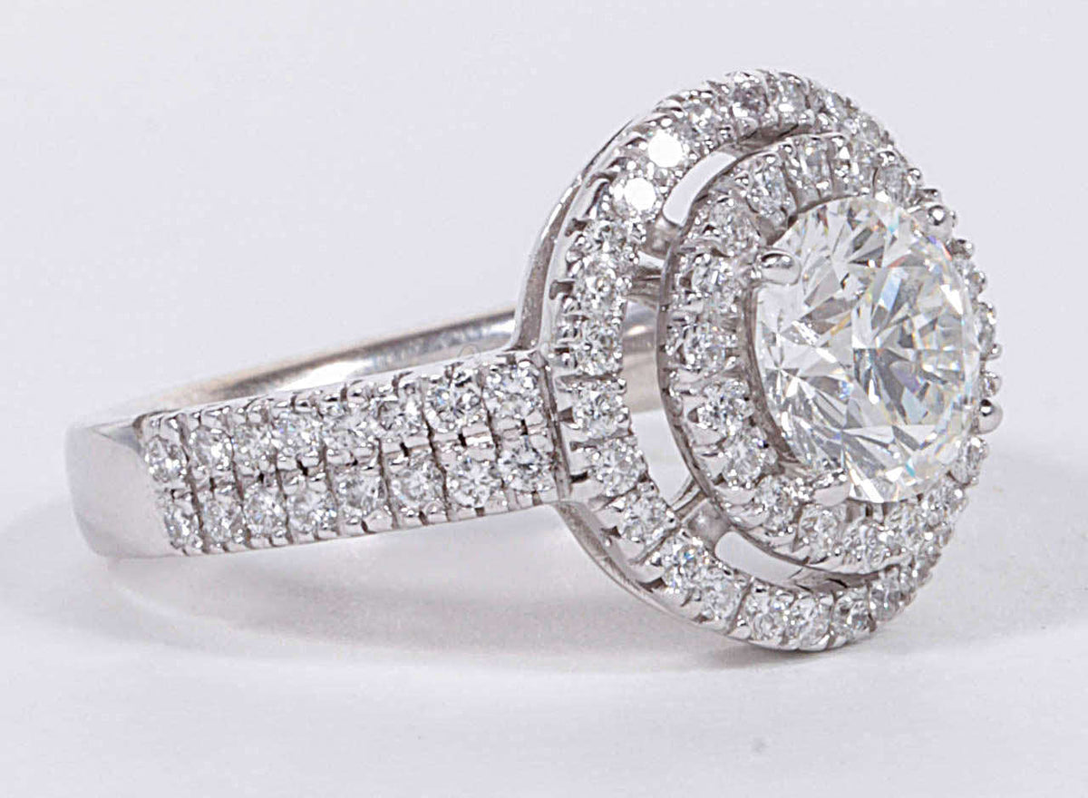 GIA Certified 1.70 Carat Round Diamond Double Halo Engagement Ring