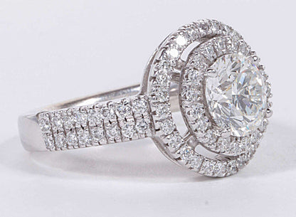 GIA Certified 1.70 Carat Round Diamond Double Halo Engagement Ring