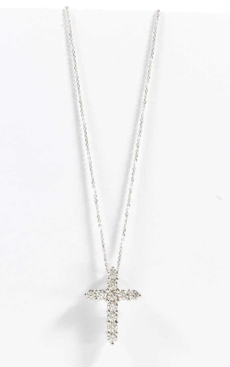 Classic 2.36 Carat Diamond Cross Pendant 14k White Gold Necklace