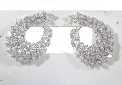 22.45 Carat Diamond 18k White Gold Wreath Swirl Clip-On Earrings