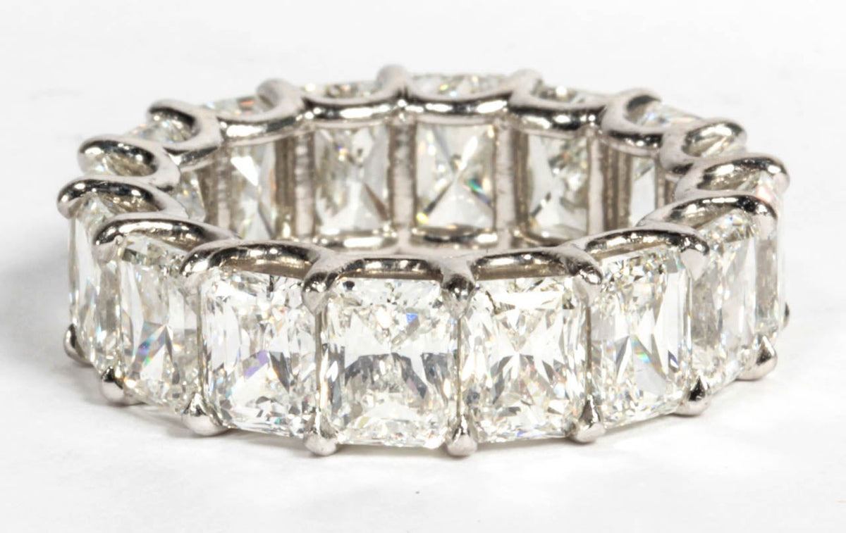 12.50 Carat Radiant Cut Diamond Eternity Band Platinum Wedding Ring