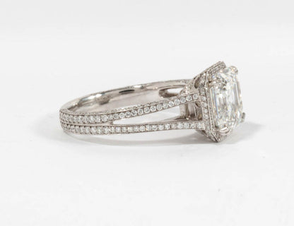 GIA 3.03 Carat Asscher Cut Diamond Platinum Micro Pave Engagement Ring