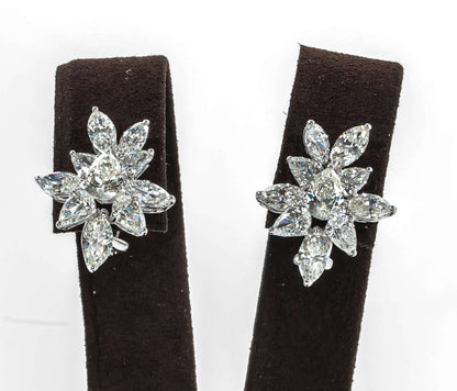 Elegant 8.72ct Marquise and Pear Diamond Platinum Cluster Clip-On Earrings