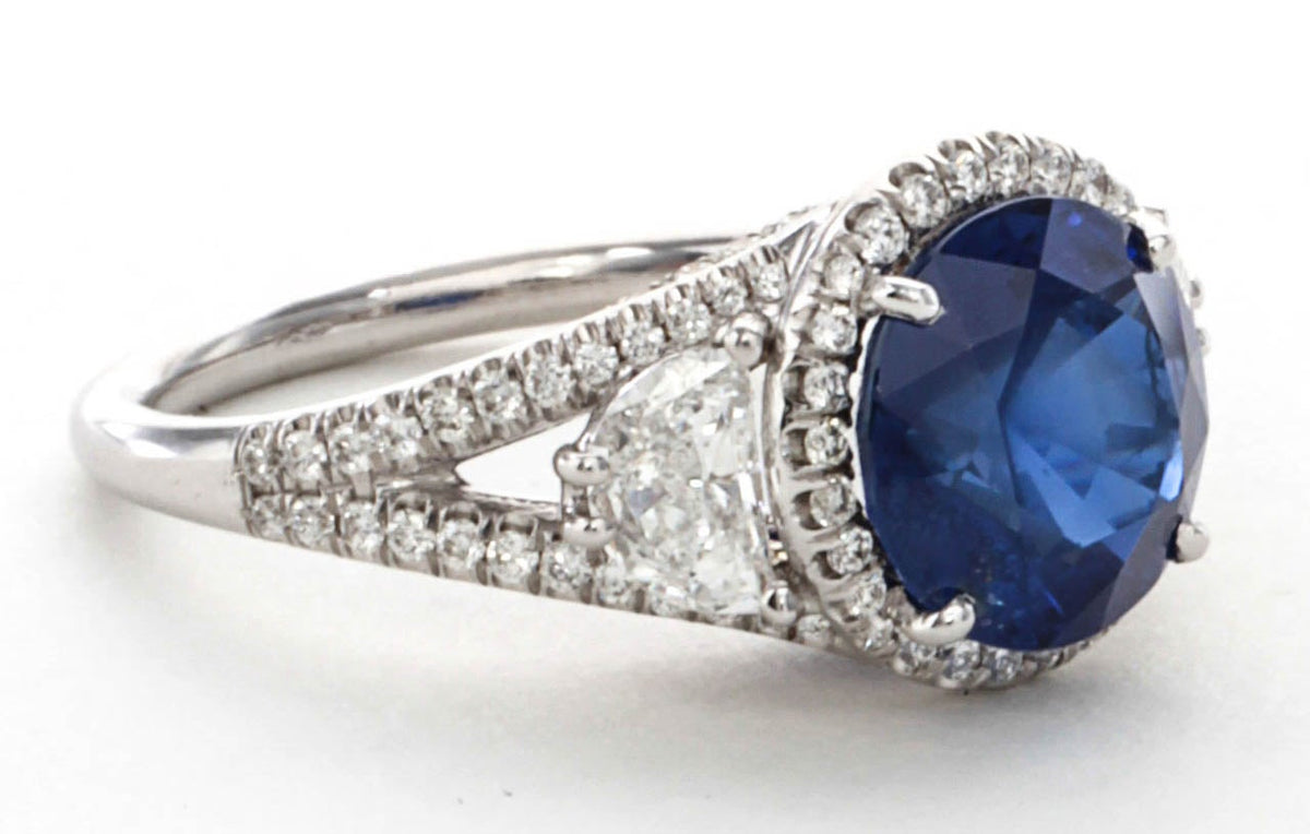 Natural No Heat Round Vivid Cornflower Blue Sapphire Diamond Ring