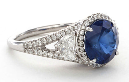 Natural No Heat Round Vivid Cornflower Blue Sapphire Diamond Ring