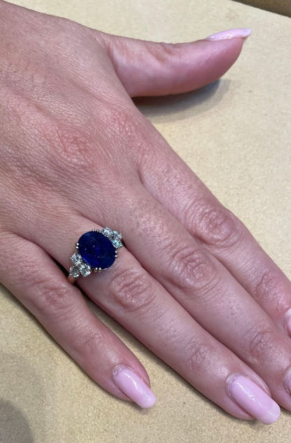 4.54ct Intense Blue Ceylon Sapphire Diamond 18k White Gold Ring