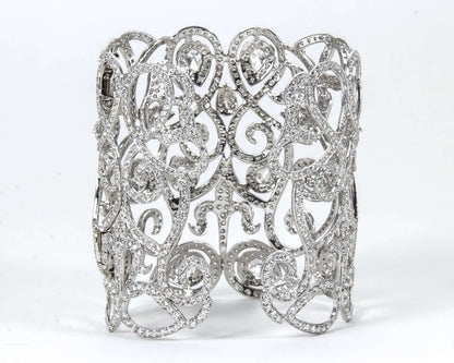 Magnificent 29.40 Carat Diamond 18k White Gold Wide Cuff Bracelet