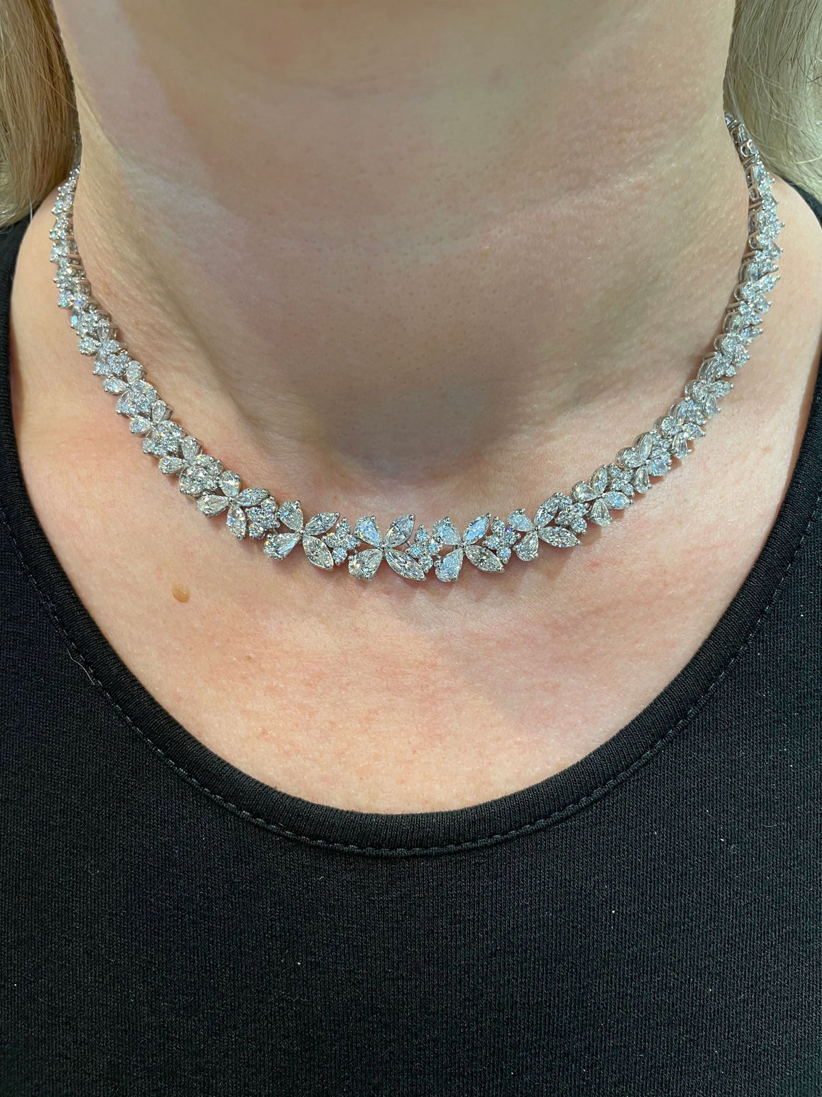 Diamond Wreath Necklace 30.95 Carat Platinum Pear Marquise Round