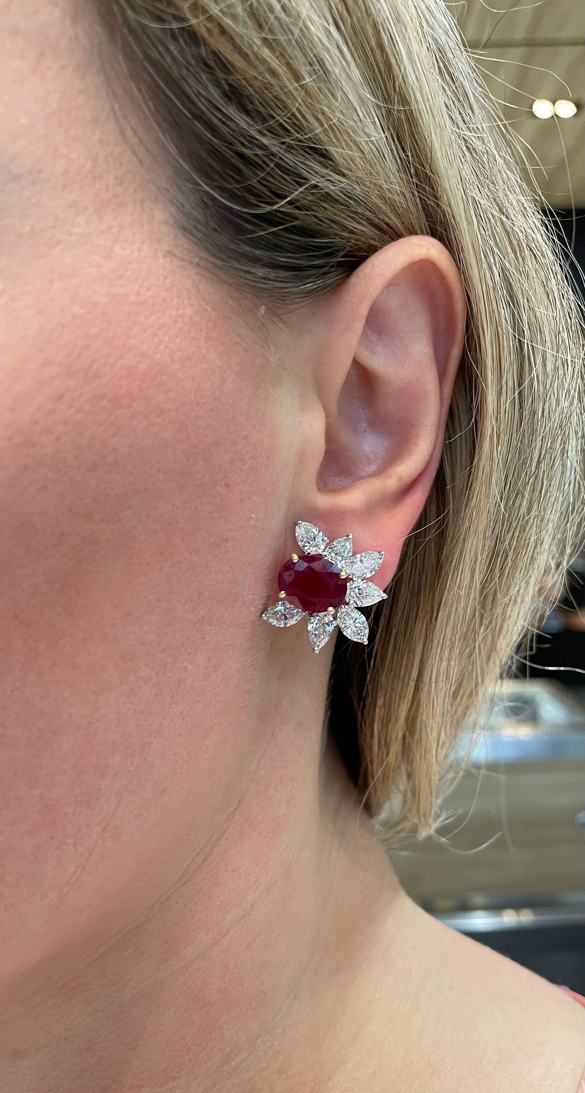 Rare 9.45ct Burma Ruby and 7.72ct Diamond Platinum Stud Earrings