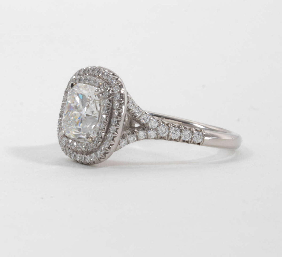 GIA Certified 2.01ct Cushion Cut Double Halo Platinum Diamond Ring