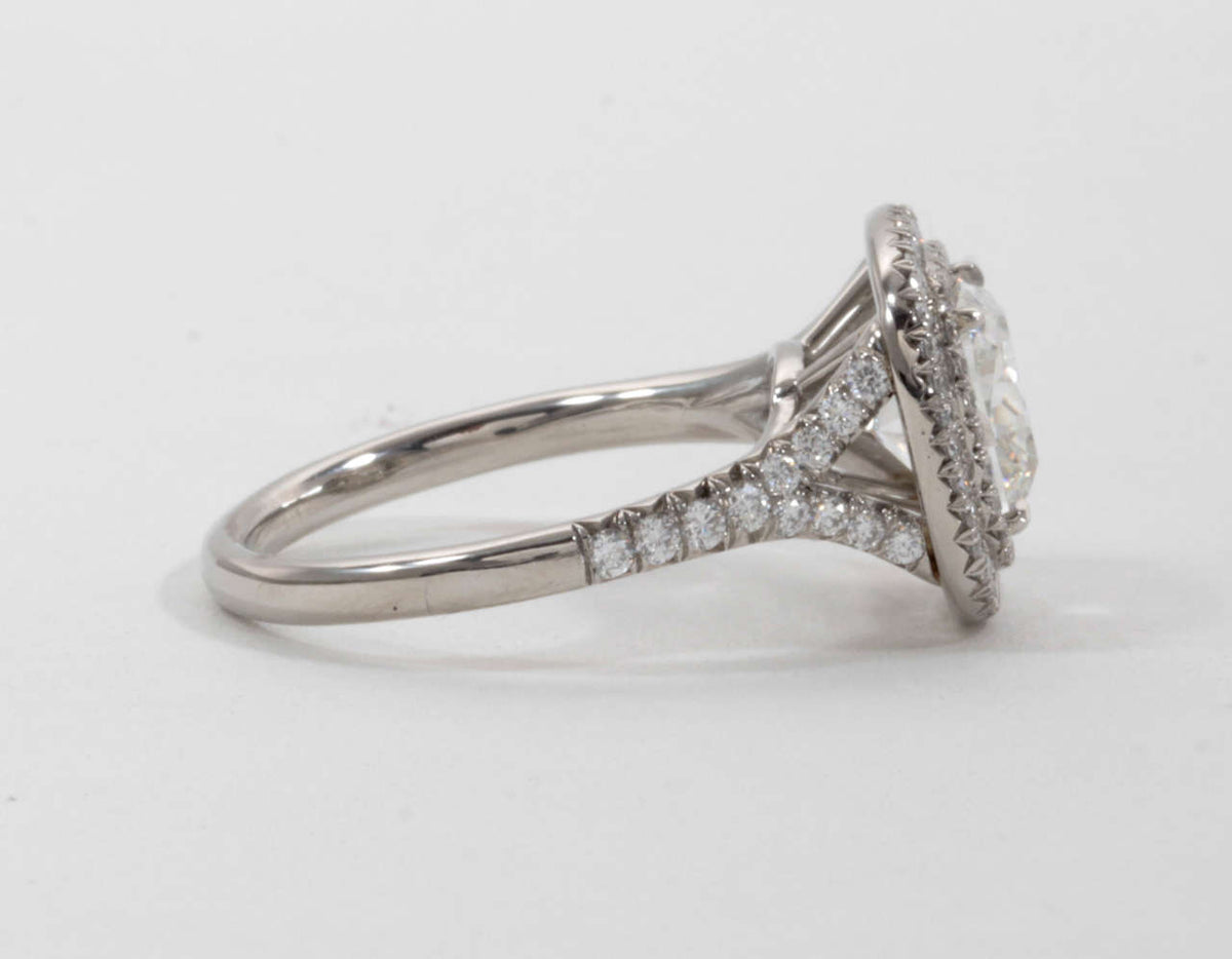 GIA Certified 2.01ct Cushion Cut Double Halo Platinum Diamond Ring