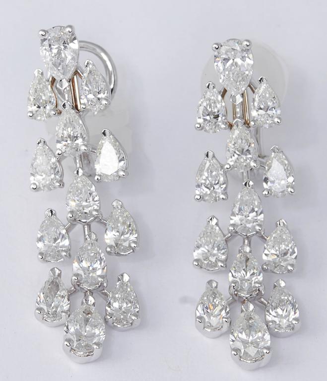 Elegant 5.28 Carat Pear Shape Diamond 18k White Gold Drop Earrings