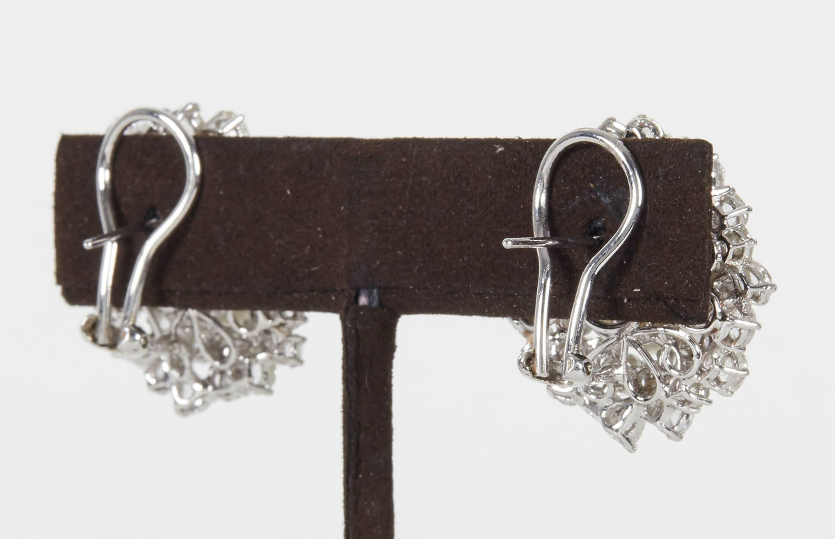 Elegant 18k White Gold Pearl and Diamond Halo Clip-on Earrings