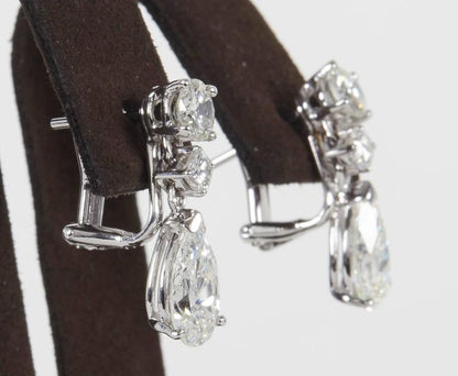 GIA Certified Pear Shape Diamond Dangle Drop 14k Gold Earrings