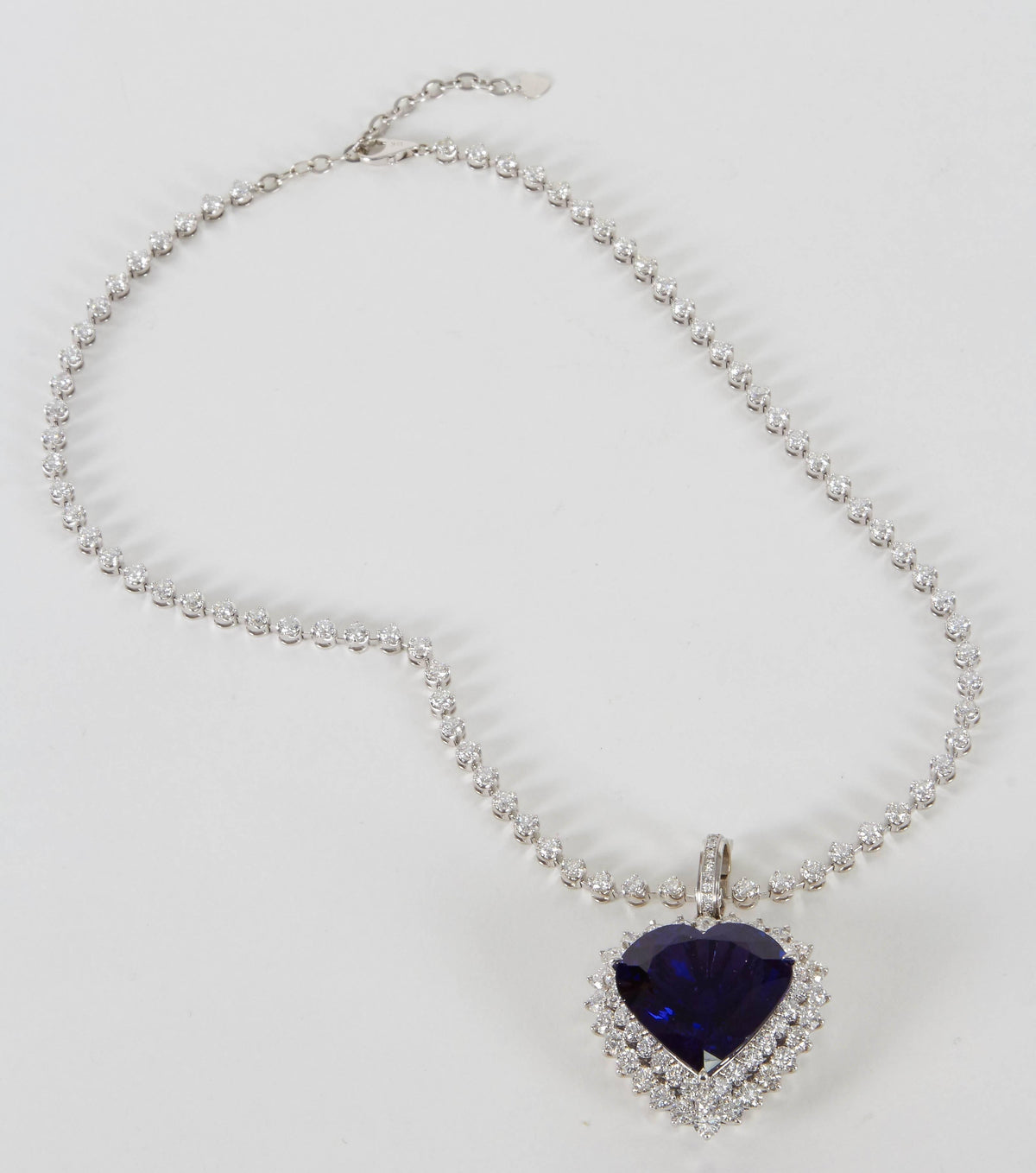 Exquisite 49.27 Carat Heart Tanzanite and Diamond 18k Gold Pendant