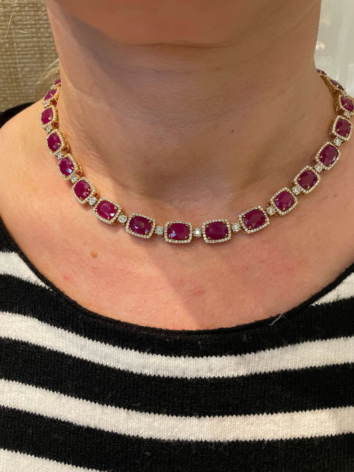 Exquisite 72.70ct Burma Ruby and 6.38ct Diamond 14k Gold Necklace