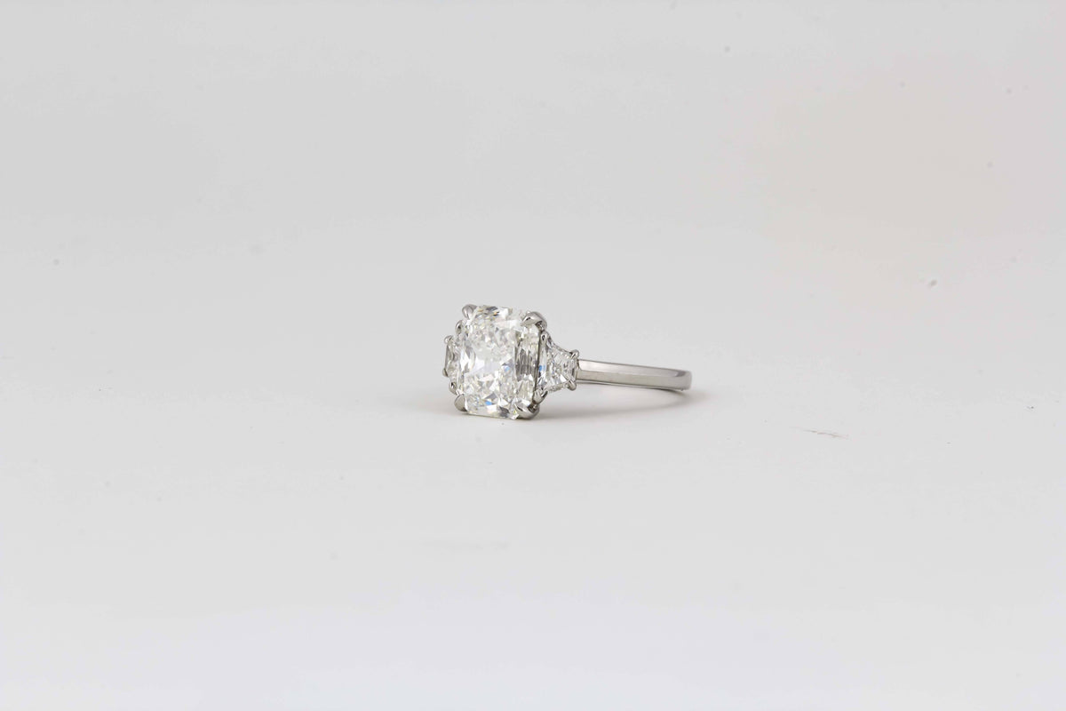3 Carat GIA Radiant Cut Diamond Platinum Three Stone Engagement Ring