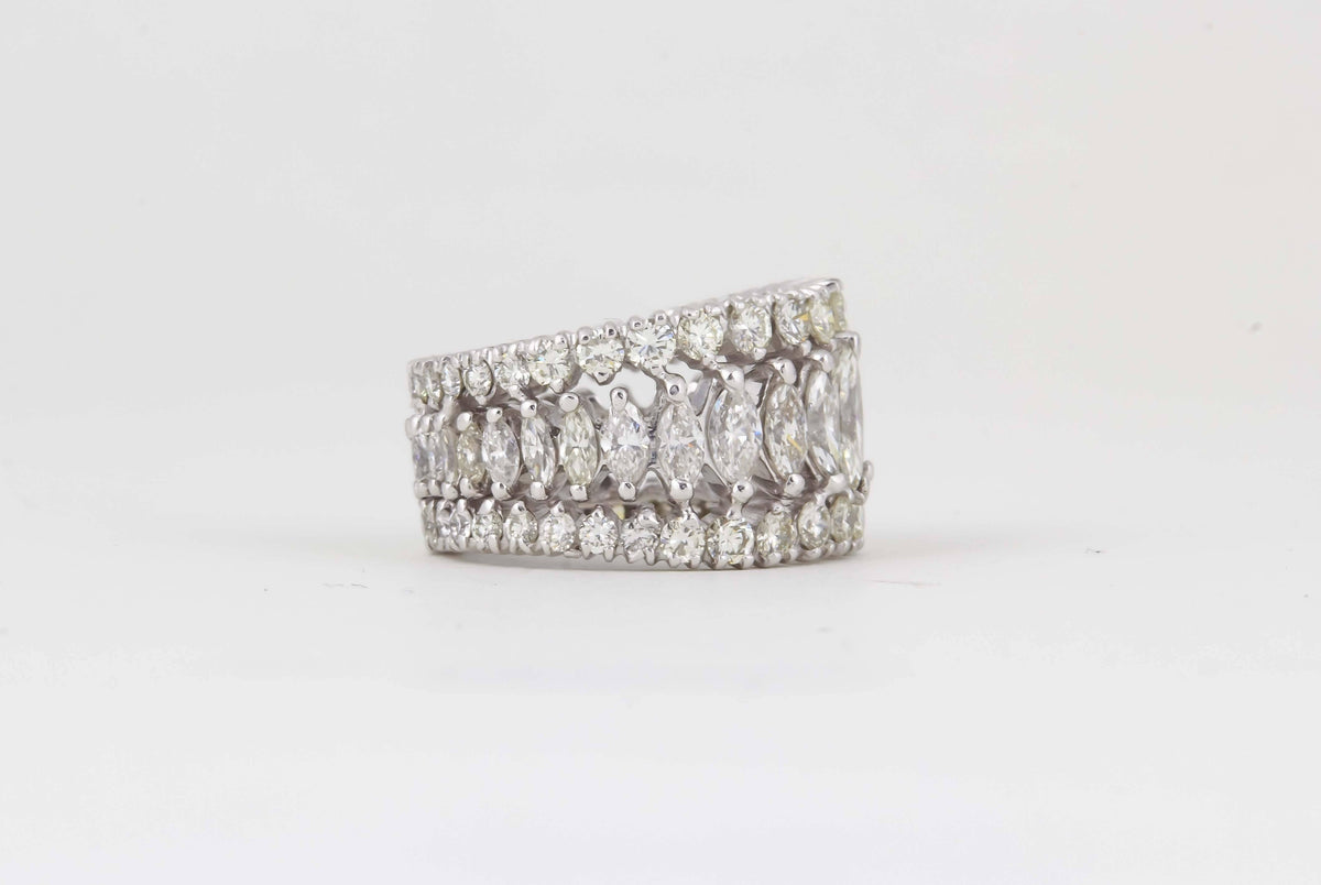 Marquise and Round Diamond Wide Graduated Eternity Band in Platinum