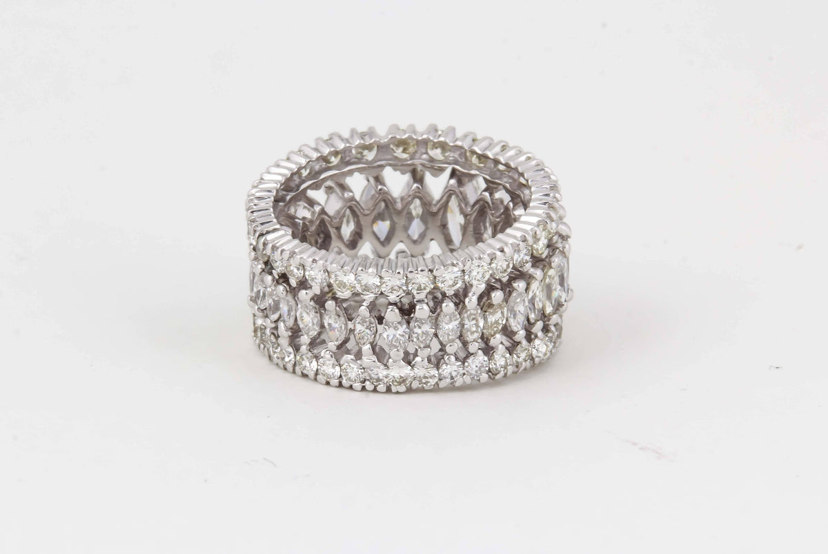 Marquise and Round Diamond Wide Graduated Eternity Band in Platinum