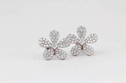 Diamond Flower Stud Earrings 1.08 Carat F VS 18k White Gold