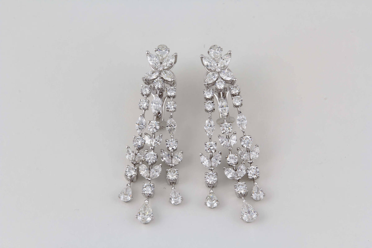 Exquisite 12.36 Carat Diamond Chandelier Earrings In 18k White Gold