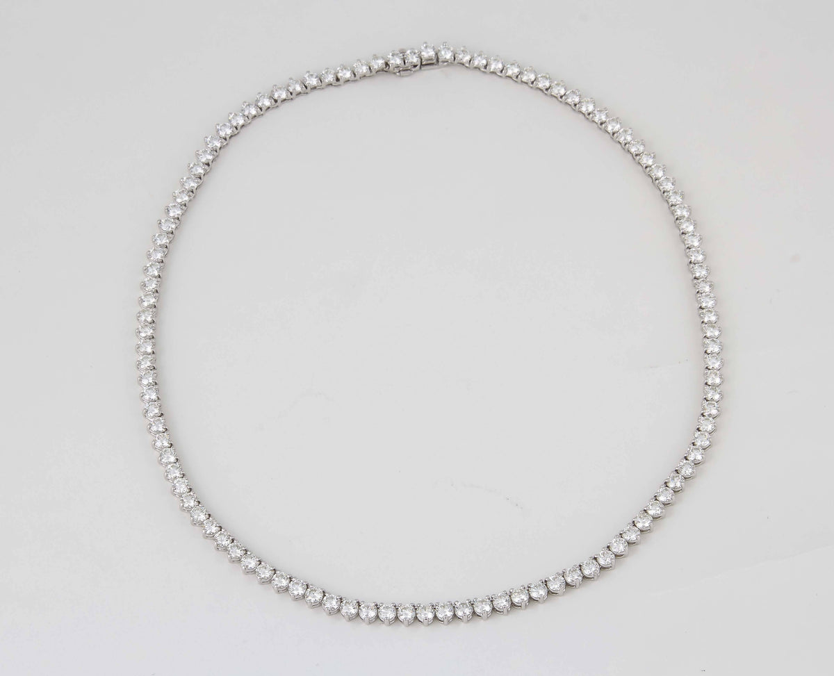 Fine 24.88ct Round Diamond Tennis Necklace 18k White Gold Three Prong