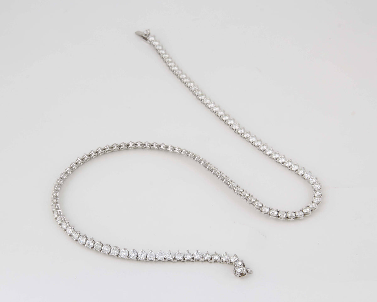 Fine 24.88ct Round Diamond Tennis Necklace 18k White Gold Three Prong