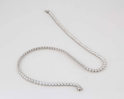 Fine 24.88ct Round Diamond Tennis Necklace 18k White Gold Three Prong