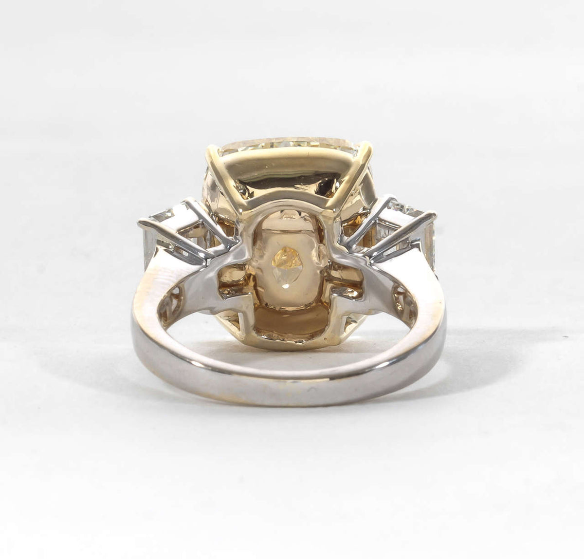 Fancy Yellow 10.06 Carat Cushion Cut Diamond Platinum Gold Ring