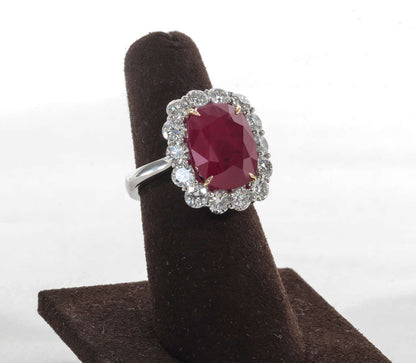 Exquisite 10 Carat Intense Red Burma Ruby Platinum Diamond Ring