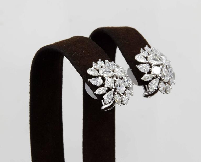 Multi Shape Diamond Cluster Button Earrings in 18k White Gold