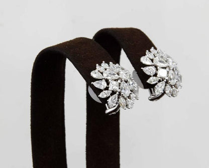 Multi Shape Diamond Cluster Button Earrings in 18k White Gold