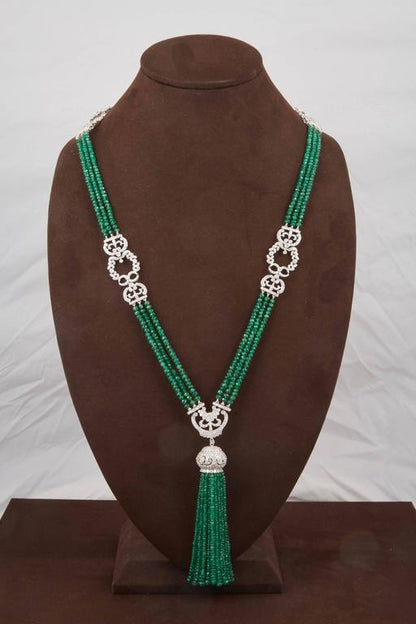 Exquisite 300 Carat Green Emerald and Diamond Tassel Necklace