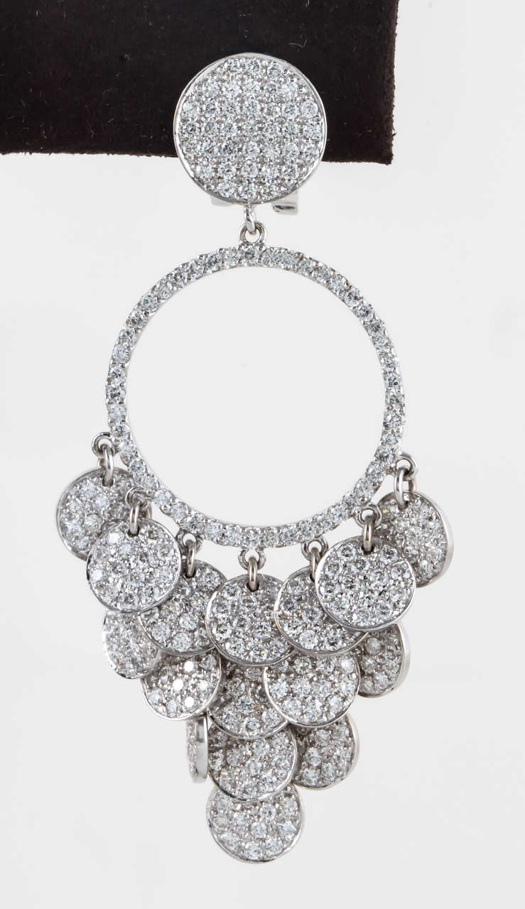 Elegant 18k White Gold Pave Diamond Chandelier Drop Earrings