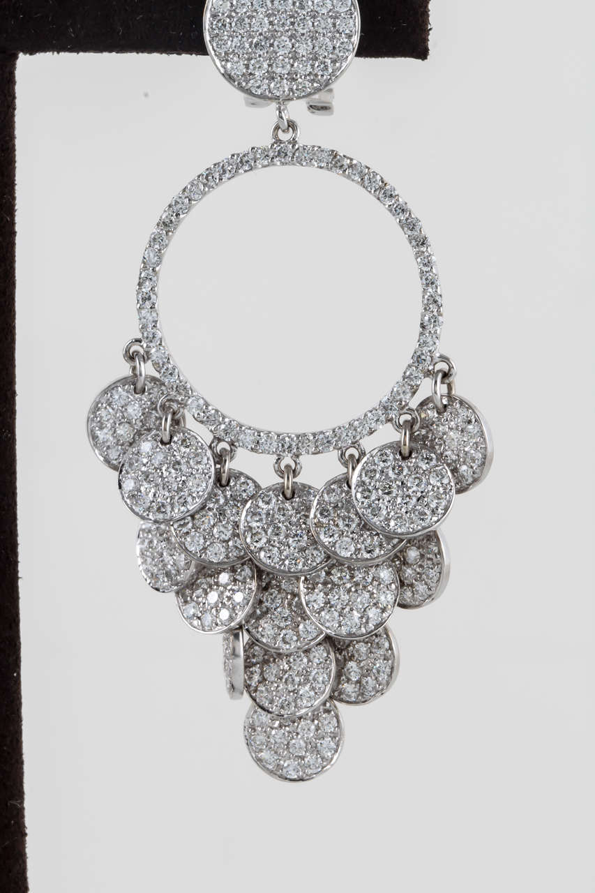 Elegant 18k White Gold Pave Diamond Chandelier Drop Earrings