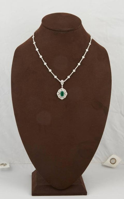 Green Emerald Diamond 18k White Gold GIA Certified Pendant Necklace