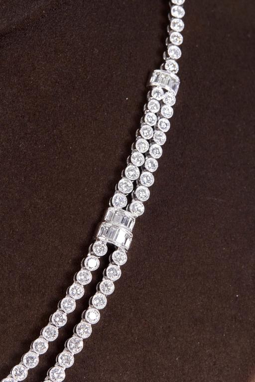 Exquisite Two Row Diamond Platinum 11.64ct Bezel Set Tennis Necklace