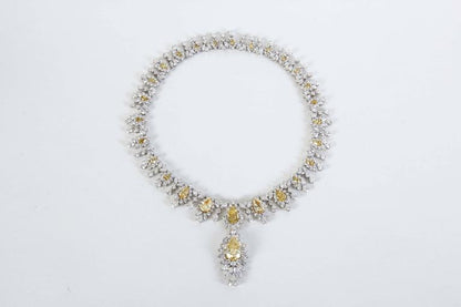 Fancy Yellow and White Diamond Drop Necklace 18k Gold Platinum