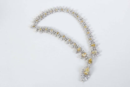 Fancy Yellow and White Diamond Drop Necklace 18k Gold Platinum