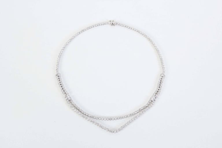 Exquisite Two Row Diamond Platinum 11.64ct Bezel Set Tennis Necklace