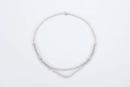 Exquisite Two Row Diamond Platinum 11.64ct Bezel Set Tennis Necklace