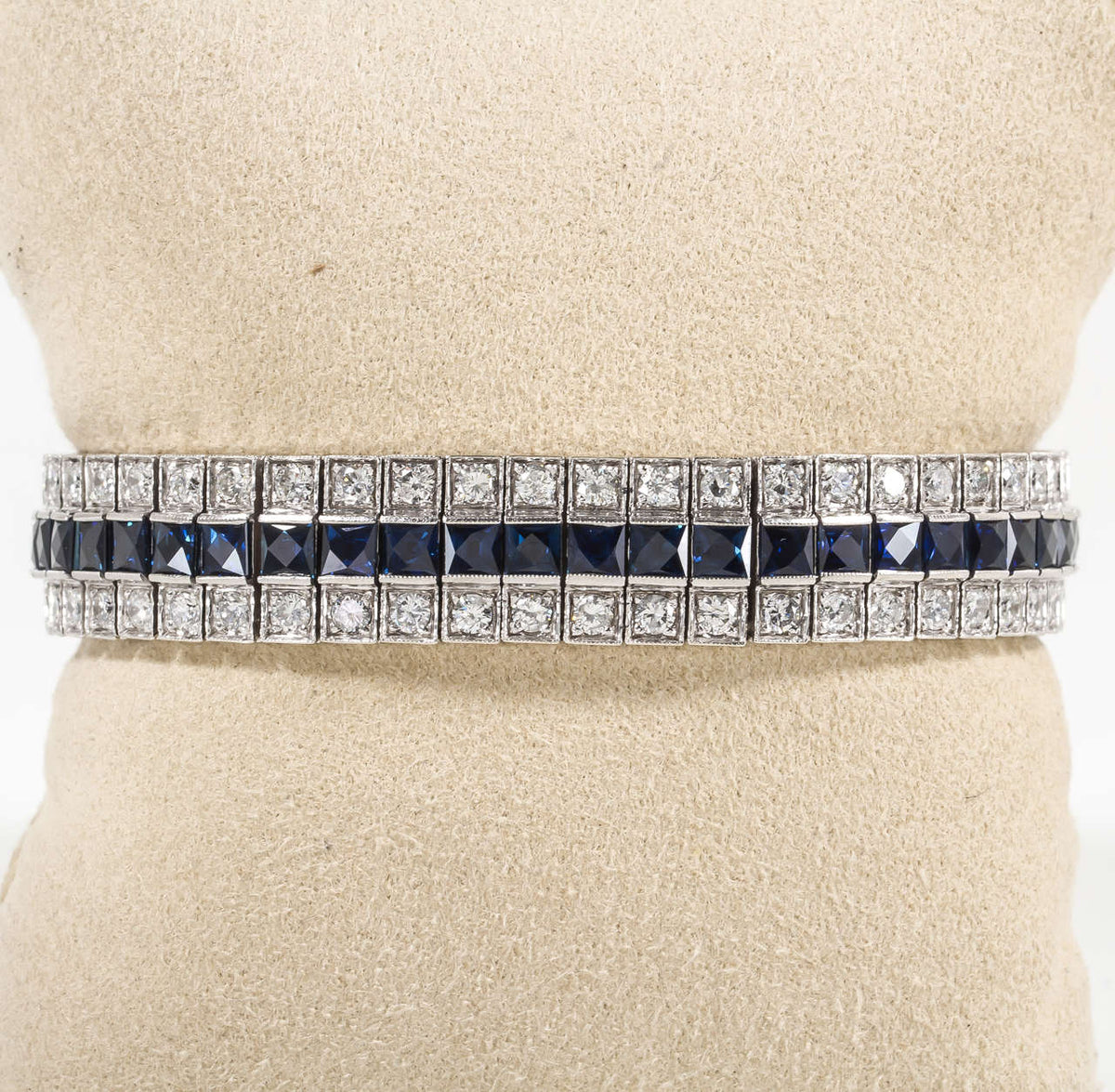 Premium French Cut Sapphire and Diamond Wide Line Bracelet