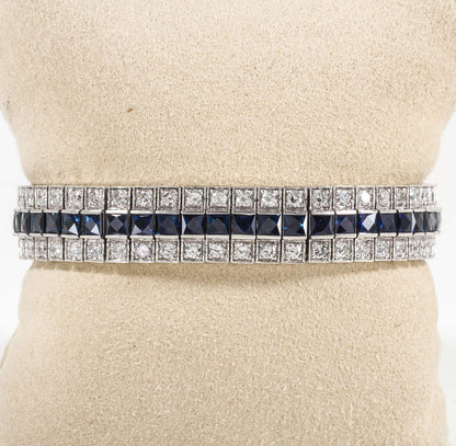 Premium French Cut Sapphire and Diamond Wide Line Bracelet
