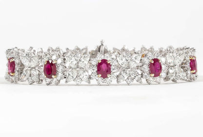 Exquisite 11.41ct Burma Ruby and Diamond Platinum Tennis Bracelet