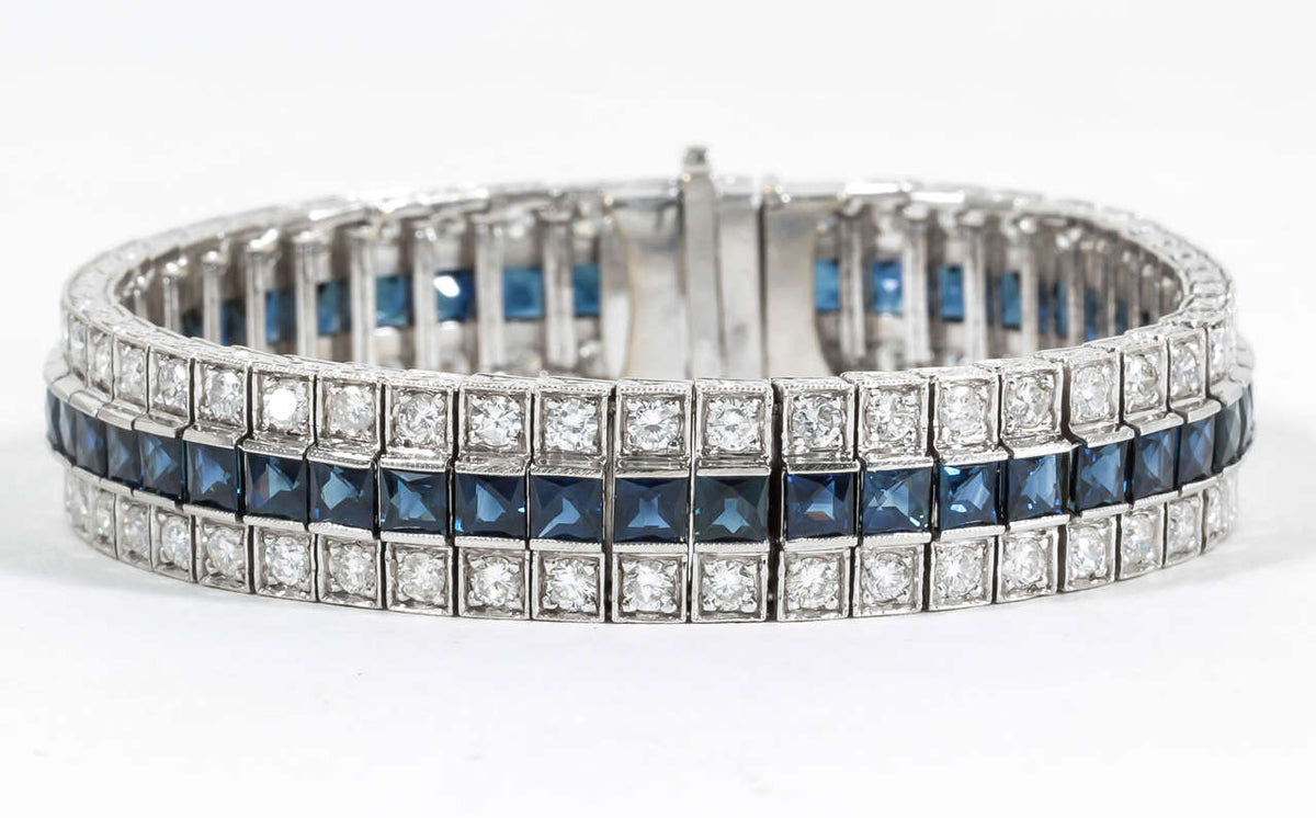 Premium French Cut Sapphire and Diamond Wide Line Bracelet
