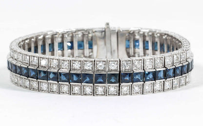 Premium French Cut Sapphire and Diamond Wide Line Bracelet