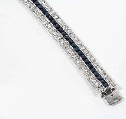 Premium French Cut Sapphire and Diamond Wide Line Bracelet