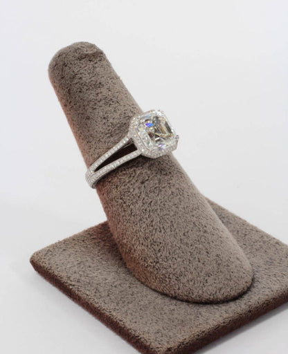 GIA 3.03 Carat Asscher Cut Diamond Platinum Micro Pave Engagement Ring